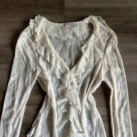 Newport News Cream Lace Ruffle Blouse - Picture 3 of 8